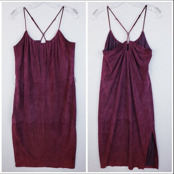 HALSTON Heritage Midi Dress Lamb Leather Suede Wine Burgundy Cami size 12 $1195 - Picture 2 of 11